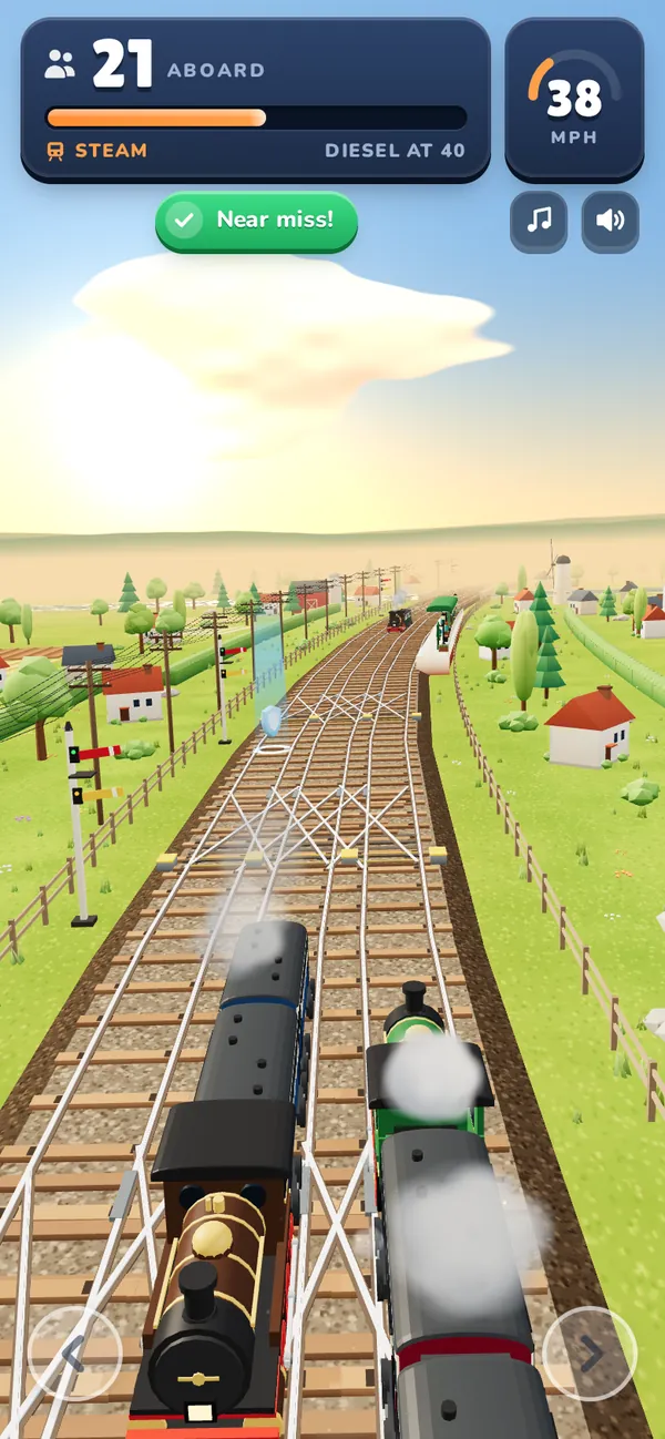 A near miss as an oncoming steam train passes on the neighbouring track
