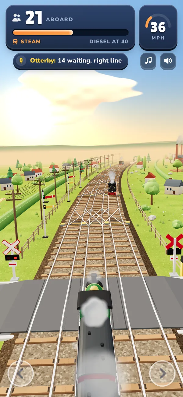 Steam era: a steam locomotive at a level crossing on a golden late afternoon